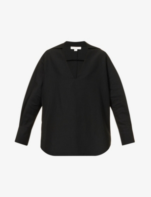 Vince Shaped-collar V-neck Popover Top In Black