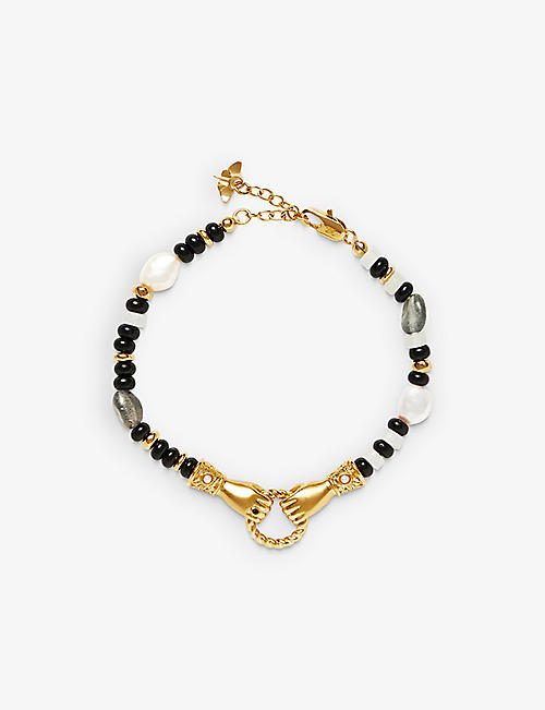 MISSOMA: Harris Reed x Missoma In Good Hands recycled 18ct yellow-gold plated brass, chalcedony, quartz, pearl and labradorite bracelet