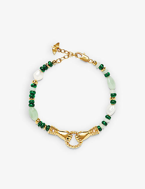 MISSOMA: Harris Reed x Missoma In Good Hands recycled 18ct yellow-gold plated brass, quartz, calcite, aventurine and pearl bracelet