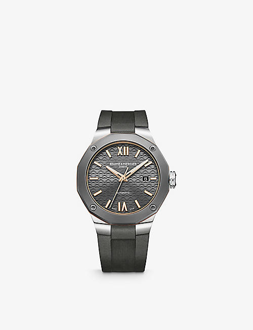 BAUME & MERCIER: M0A10660 Riviera stainless-steel and rubber automatic watch