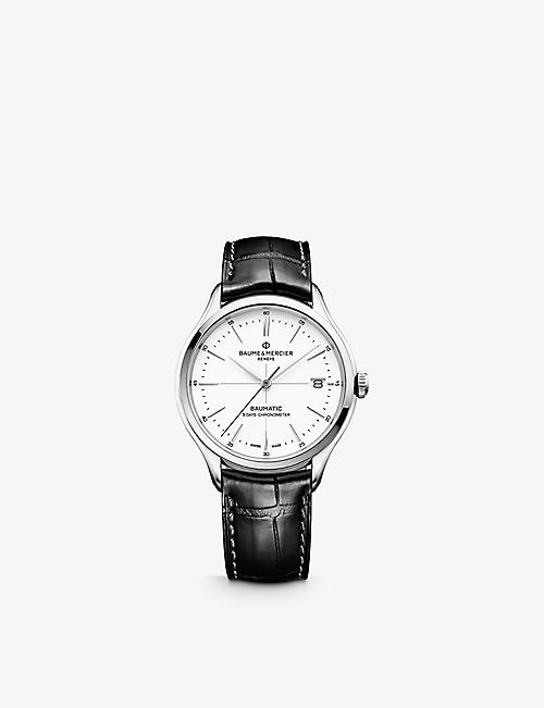 BAUME & MERCIER: M0A10518 Clifton stainless-steel and leather automatic watch
