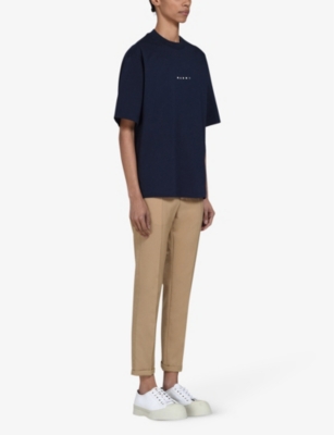 Shop Marni Women's Blublack Logo-print Short-sleeved Cotton-jersey T-shirt