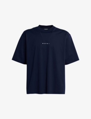 Marni Womens Blublack Logo-print Short-sleeved Cotton-jersey T-shirt