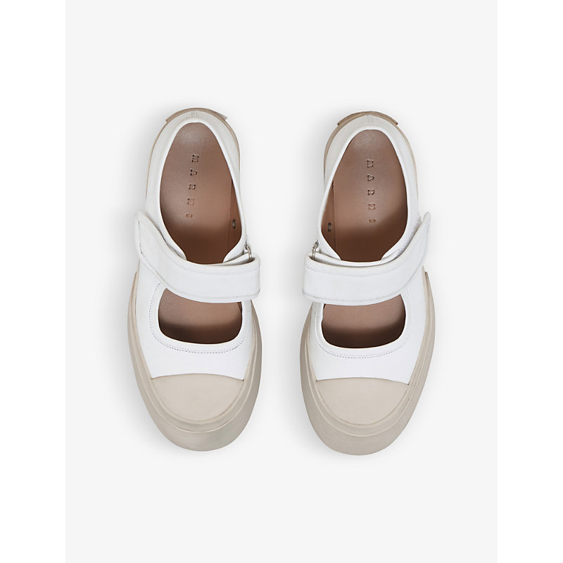 Shop Marni Women's Lily White Chunky-sole Leather Mary-jane Trainers