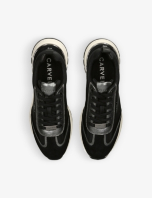 Shop Carvela Women's Black Parade Leather And Woven Low-top Trainers