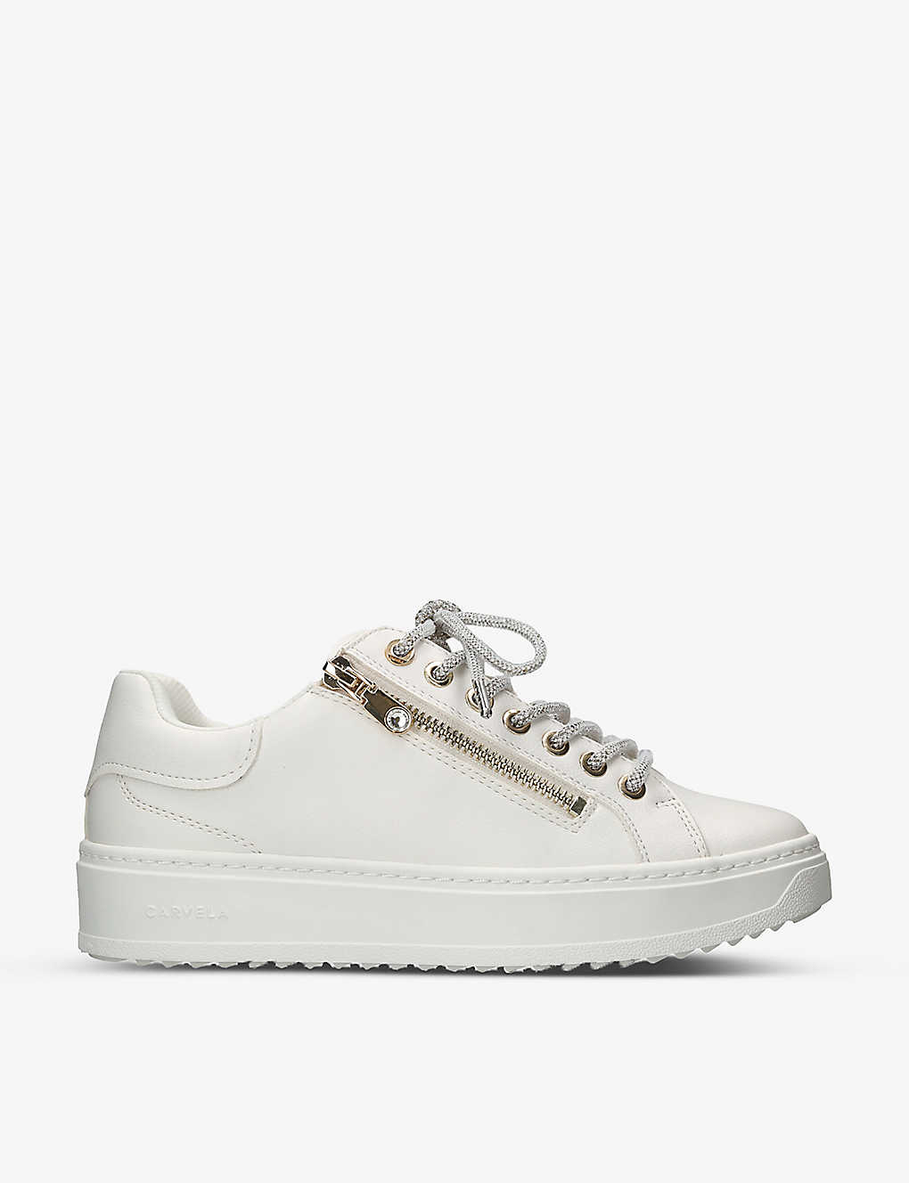 Carvela Enchanted Glitter-lace Faux-leather Low-top Trainers In White