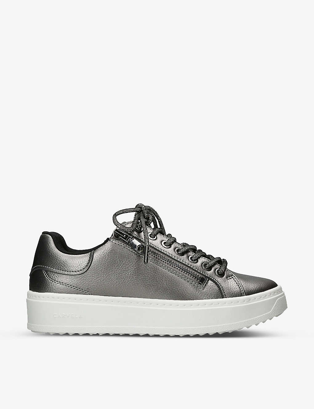 Carvela Womens Gunmetal Enchanted Glitter-lace Metallic Faux-leather Low-top Trainers In Multi-coloured