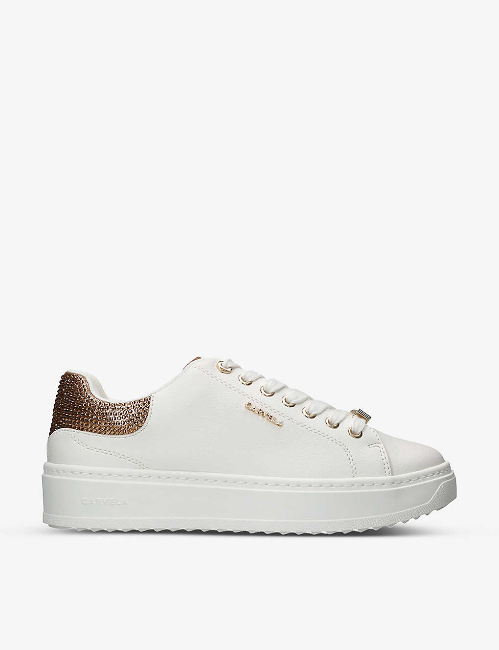 Carvela Dream Logo-embellished Faux-leather Low-top Trainers In White/comb