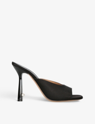 Shop Off-white C/o Virgil Abloh Women's Black Pop Pearl Satin Heeled Mules