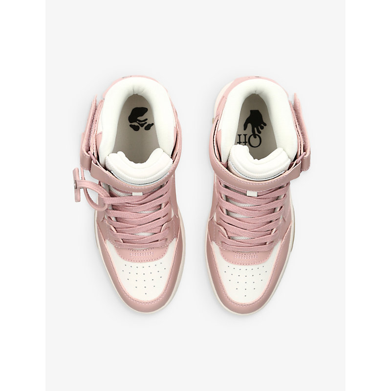 Shop Off-white C/o Virgil Abloh Women's Pink Comb Out Of Office Leather Mid-top Trainers