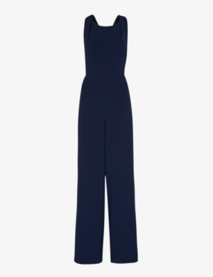 Whistles Womens Navy Tie-back Maxi Stretch-recycled Polyester-blend Jumpsuit