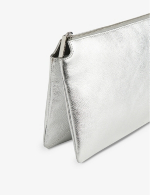 Whistles Womens Silver Elita Metallic Leather Clutch Bag In Silver