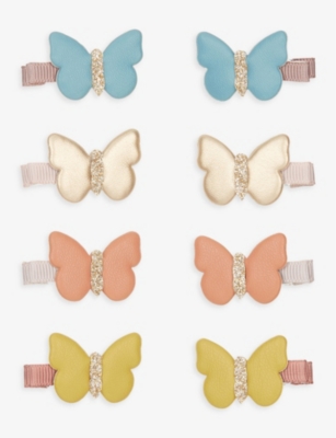 Mimi & Lula Girls Multi Kids Garden Butterfly-appliqué Set Of Eight Faux-leather Mini Hair Clips