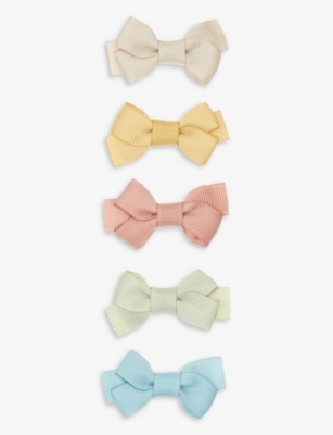 Mimi & Lula Kids' Homegrown Ivy Bow Set Of Five Ribbon Hair Clips In Multi