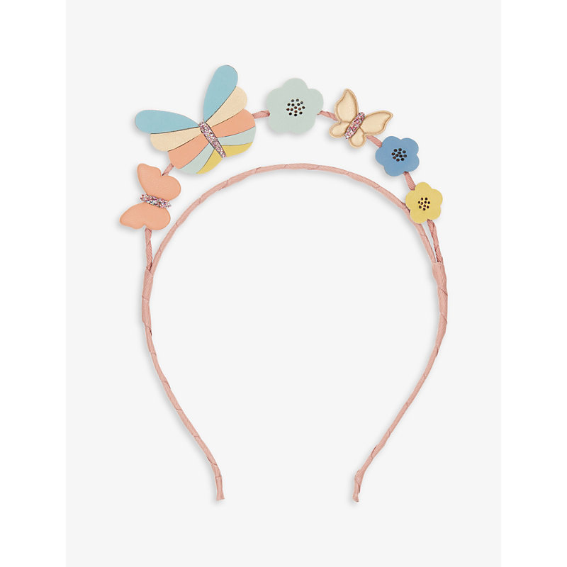 Mimi & Lula Kids' Homegrown Floral And Butterfly-embellished Faux-leather Headdress In Multi