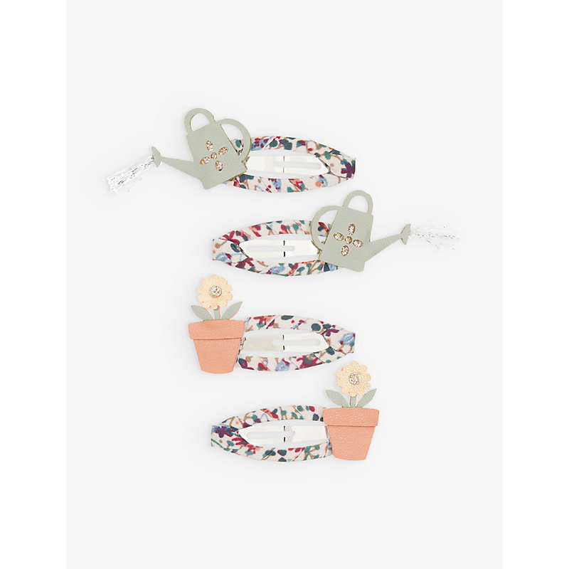 Mimi & Lula Girls Multi Kids Watering Can-appliqué Floral-print Set Of Four Ribbon Hair Clips