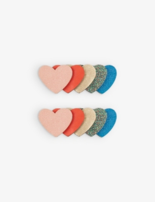 Mimi & Lula Kids' Retro Heart-appliqué Set Of Two Faux-leather Hair Clips In Multi