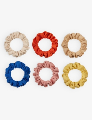 Mimi & Lula Retro Mini Set Of Six Woven Scrunchies In Multi