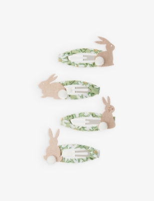 Mimi & Lula Kids' Spring Bunny-appliqué Floral-print Set Of Four Ribbon Hair Clips In Multi