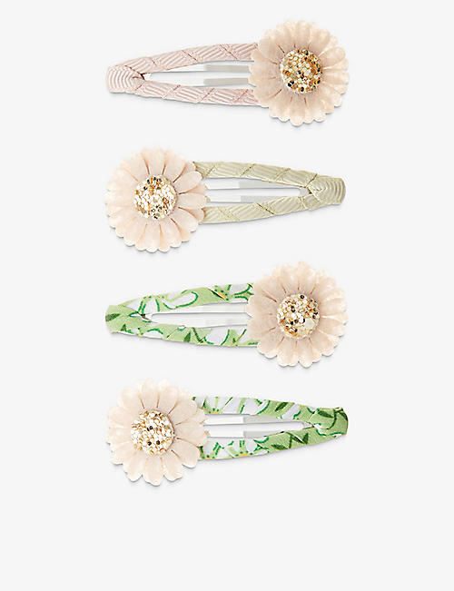 MIMI & LULA: Spring floral-appliqué glittered set of four ribbon hair clips