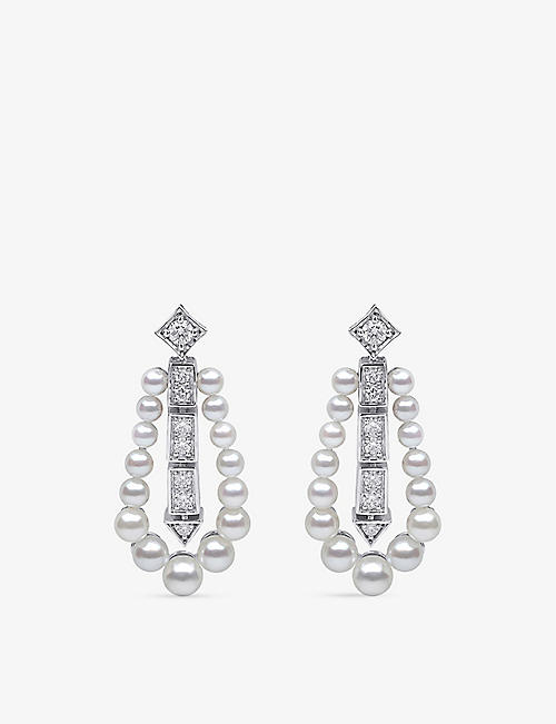 YOKO LONDON: Raindrop 18ct white-gold, 0.47ct diamond and akoya pearl drop earrings