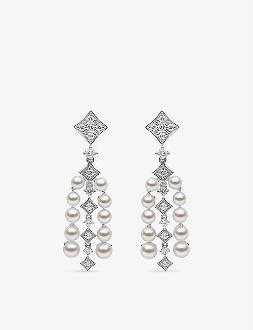 YOKO LONDON: Raindrop 18ct white-gold, 0.23ct diamond and akoya pearl drop earrings