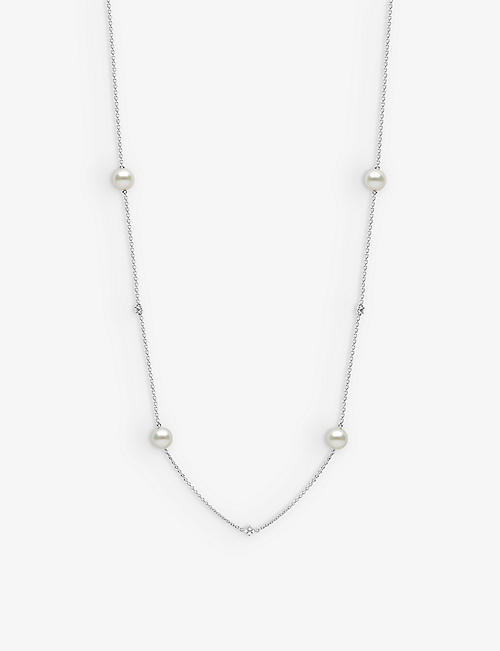 YOKO LONDON: Classic 18ct white-gold, 0.34ct diamond and akoya pearl necklace