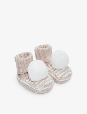The Little White Company Babies'  Blossom Striped Pom-pom Organic-cotton Booties 0-12 Months