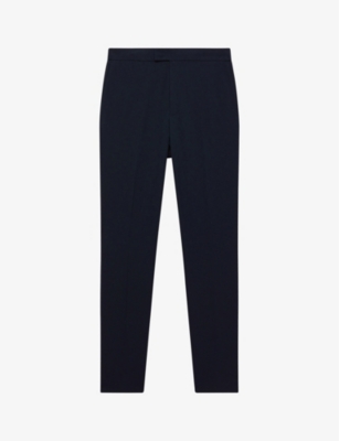Shop Reiss Men's Vy Found Slim-leg Mid-rise Stretch-woven Trousers In Navy