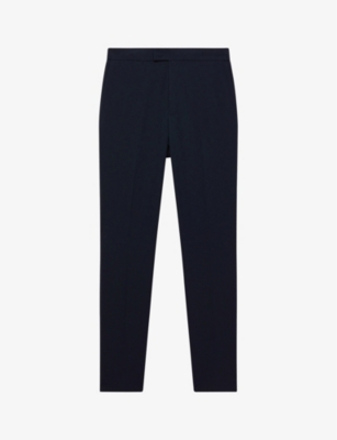 Shop Reiss Men's Navy Found Slim-leg Mid-rise Stretch-woven Trousers