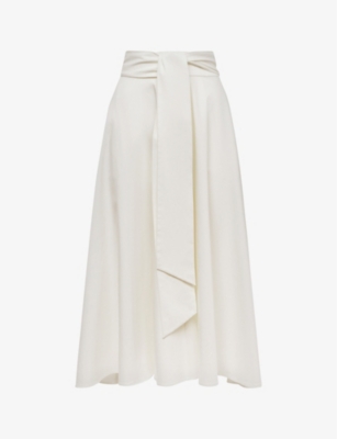 REISS REISS WOMEN'S WHITE REBECCA ASYMMETRIC-HEM STRETCH-COTTON MIDI SKIRT,65134314