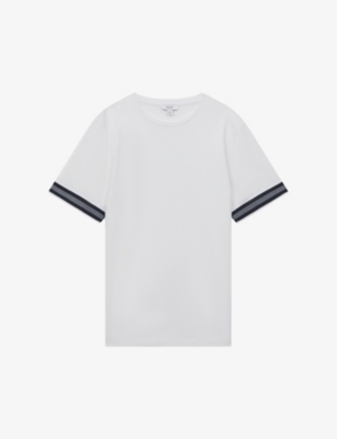 Reiss Dune - White Mercerised Cotton Striped T-shirt, M