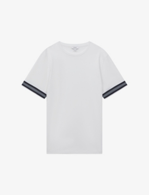 Reiss White Mercerised Cotton Striped T-shirt In White