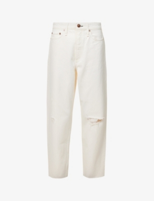 RAG & BONE RAG & BONE WOMEN'S ECRU WITH ALISSA DISTRESSED TAPERED HIGH-RISE ORGANIC-COTTON JEANS,65140230