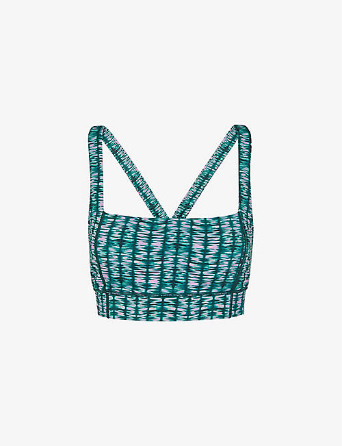 WHISTLES: Abstract-print square-neck stretch-recycled nylon sports bra