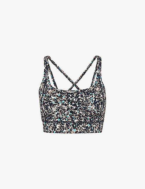 WHISTLES: Speckled-print cross-back stretch-recycled nylon sports bra
