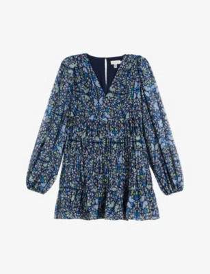 Ted Baker Womens Mid-blue Rohzan Butterfly-print Woven Mini Dress
