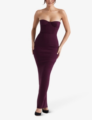 Shop House Of Cb Lucia Strapless Bustier Stretch-woven Maxi Dress In Grape