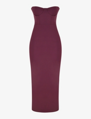 Shop House Of Cb Lucia Strapless Bustier Stretch-woven Maxi Dress In Grape