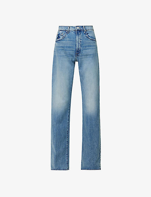 MOTHER: The Lasso faded-wash wide-leg mid-rise stretch-denim jeans