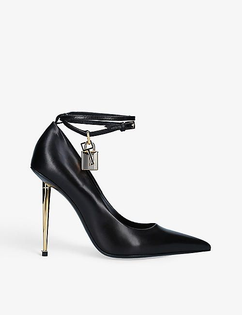 TOM FORD: Padlock pointed-toe leather courts