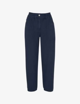 Whistles Womens Navy Tessa Cropped Mid-rise Organic-cotton Trousers