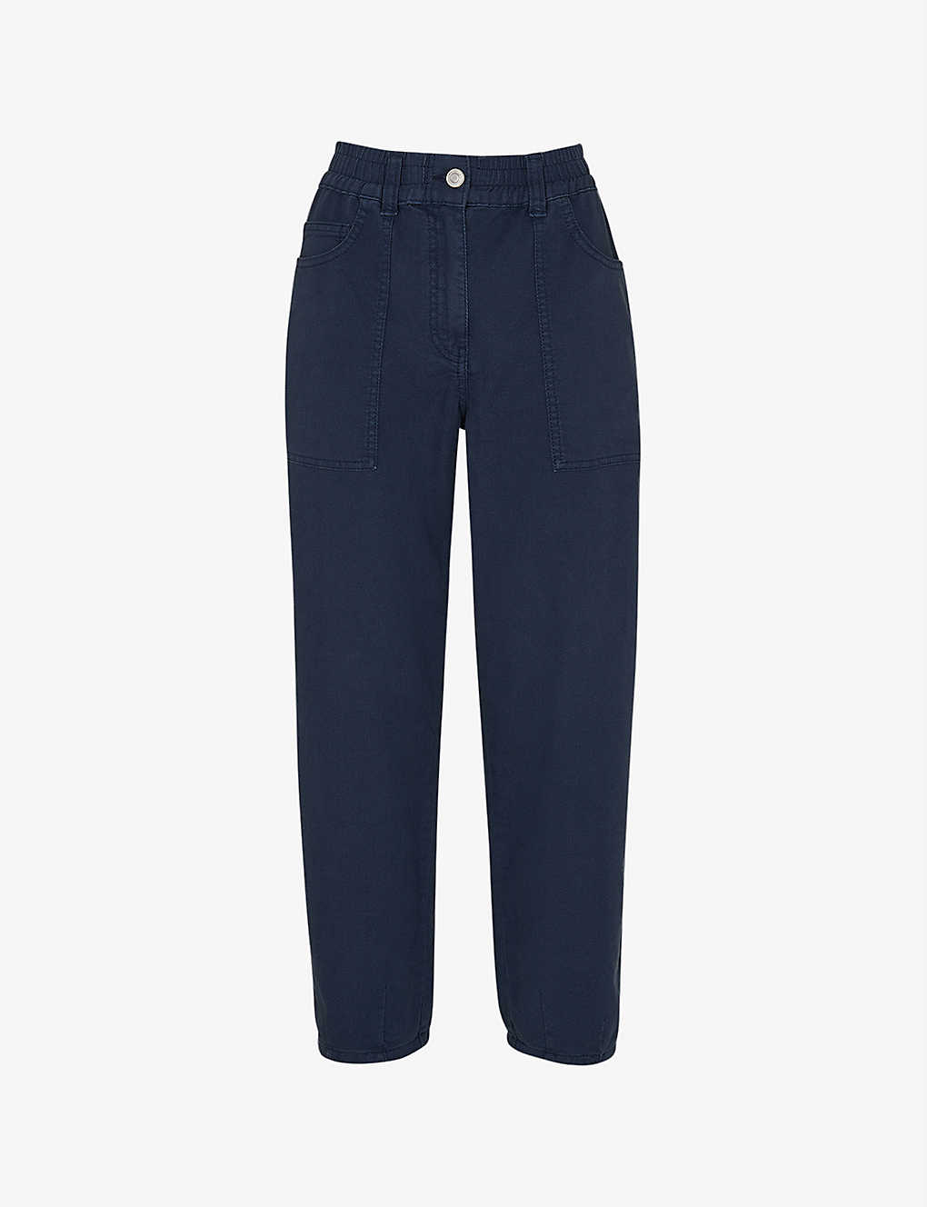 Whistles Womens Navy Tessa Cropped Mid-rise Organic-cotton Trousers