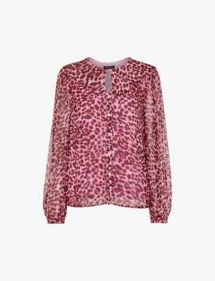 Whistles Scalloped Collar Leopard Print Blouse In Pink/multi