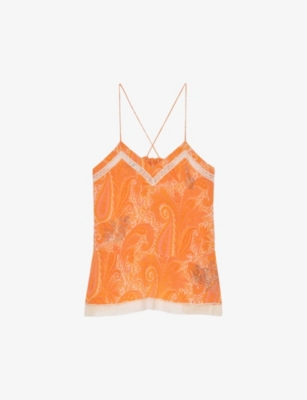 Zadig & Voltaire Carly Paisley-print Silk Top In Corail