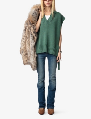 Shop Zadig & Voltaire Womens Coriander Ida Amour-slogan Cashmere T-shirt