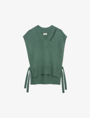 Shop Zadig & Voltaire Womens Coriander Ida Amour-slogan Cashmere T-shirt