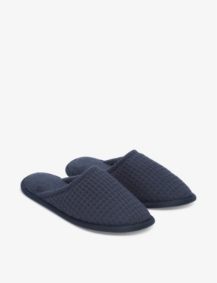 The White Company Womens Navy Waffle Towelling Cotton-blend Slippers In Blue