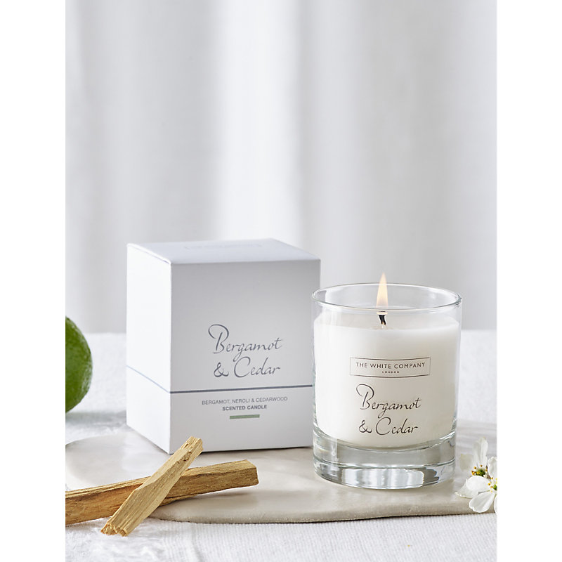 Shop The White Company Bergamot And Cedar Scented Candle 140g In None/clear