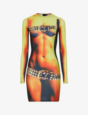 Digitally printed curve-enhancing mini dress